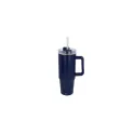 Variante Bleu foncé - Tasse personnalisable 800 ml à poignée et paille, en inox recyclé avec logo - Miami