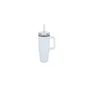 Variante Blanc - Tasse personnalisable 800 ml à poignée et paille, en inox recyclé avec logo - Miami