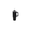 Variante Noir - Tasse personnalisable 800 ml à poignée et paille, en inox recyclé avec logo - Miami