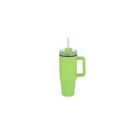 Variante Vert clair - Tasse personnalisable 800 ml à poignée et paille, en inox recyclé avec logo - Miami