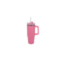 Variante Rose - Tasse personnalisable 800 ml à poignée et paille, en inox recyclé avec logo - Miami