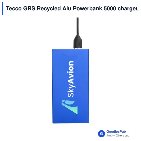 Chargeur externe personnalisable Tecco GRS Recycled Alu Powerbank 5000avec logo - Image 2