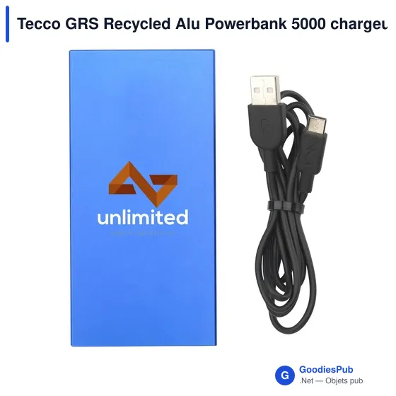 Chargeur externe personnalisable Tecco GRS Recycled Alu Powerbank 5000avec logo - Image 6