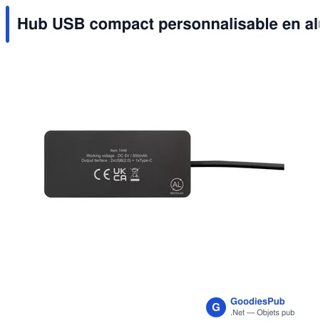 Hub USB compact personnalisable en aluminium recyclé - Tecco GRSavec logo