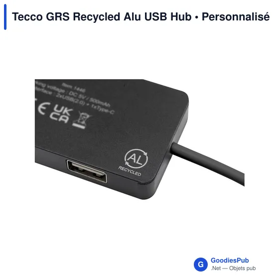 Hub USB compact personnalisable en aluminium recyclé - Tecco GRSavec logo - Image 3
