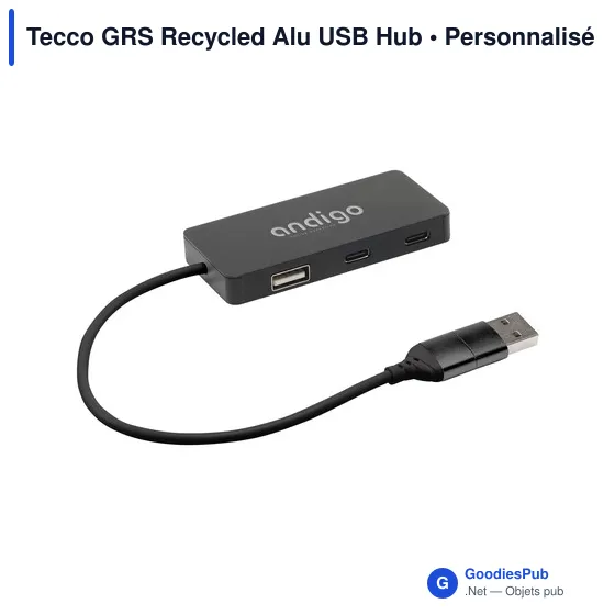 Hub USB compact personnalisable en aluminium recyclé - Tecco GRSavec logo - Image 7