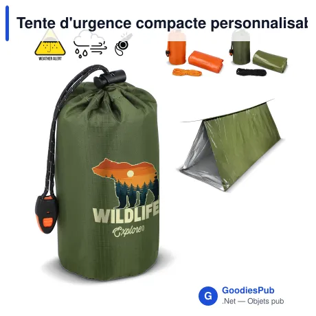 Tente d'urgence compacte personnalisable avec logo - Survie plein air