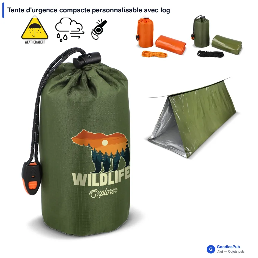 Tente d'urgence compacte personnalisable avec logo - Survie plein air - Image 1