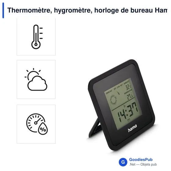 Thermomètre, hygromètre, horloge de bureau Hama Borneo - Image 2