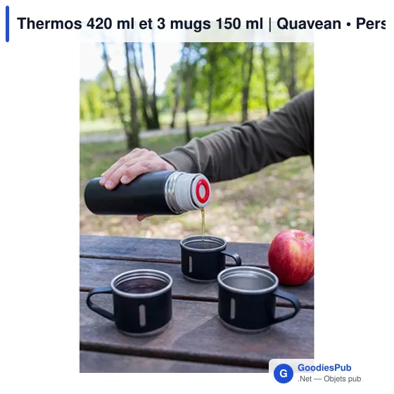 Thermos personnalisable 420 ml et 3 mugs pour logo | Quavean - Image 2