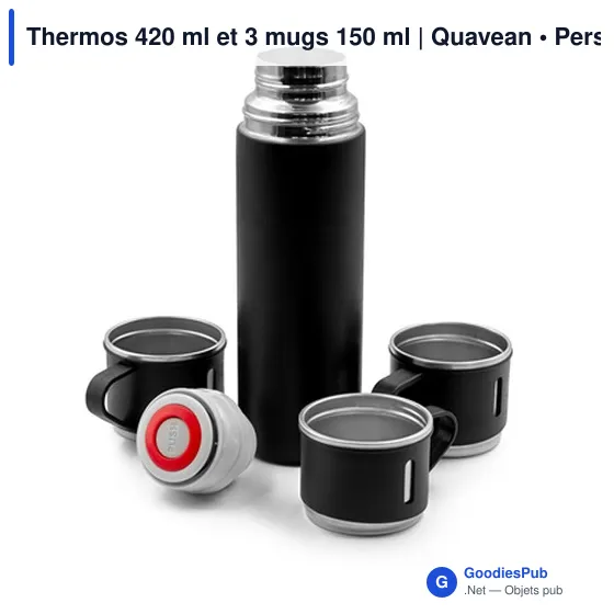Thermos personnalisable 420 ml et 3 mugs pour logo | Quavean - Image 4