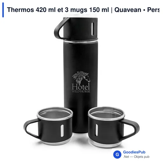 Thermos personnalisable 420 ml et 3 mugs pour logo | Quavean - Image 5