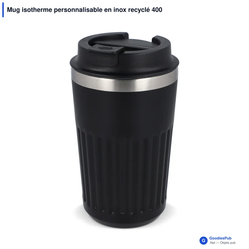 Mug isotherme personnalisable en inox recyclé 400 ml avec logo - Café à emporter - Image 2