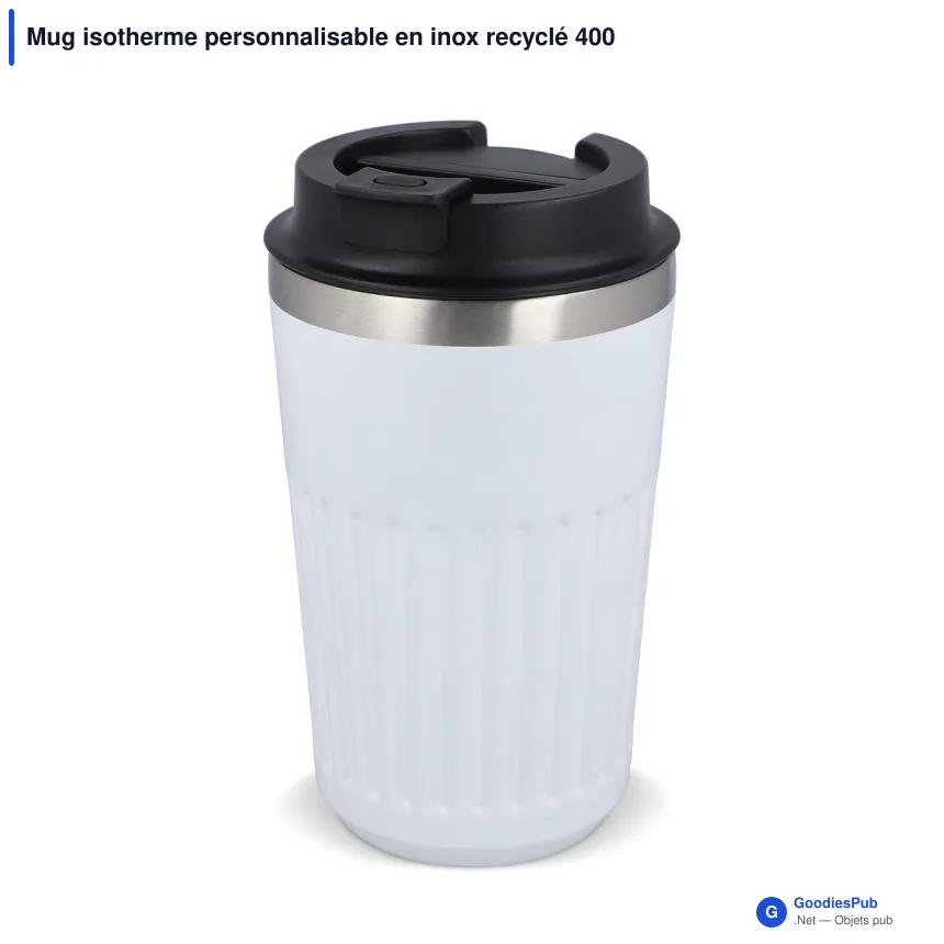 Mug isotherme personnalisable en inox recyclé 400 ml avec logo - Café à emporter - Image 3