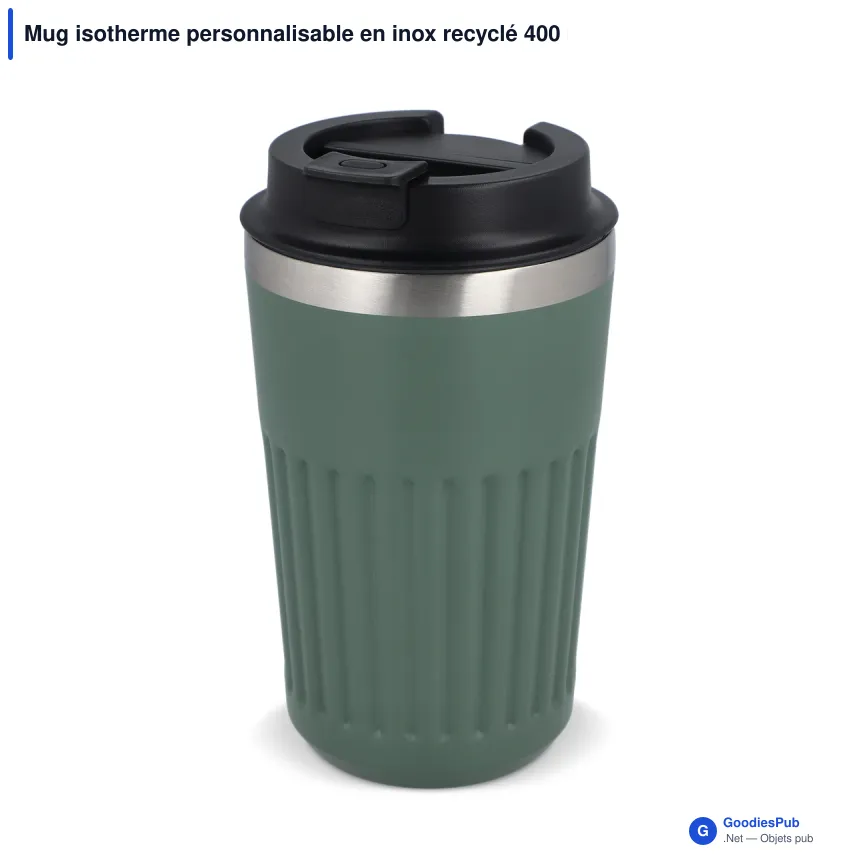 Mug isotherme personnalisable en inox recyclé 400 ml avec logo - Café à emporter - Image 4