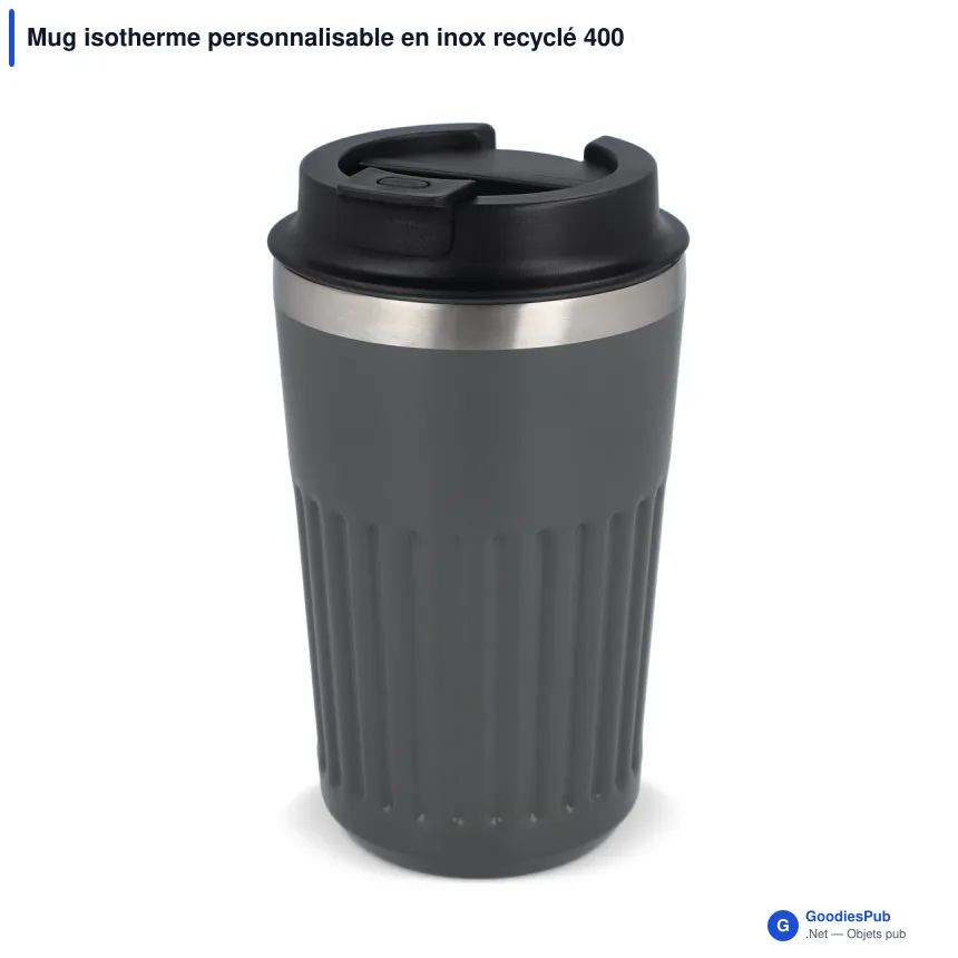 Mug isotherme personnalisable en inox recyclé 400 ml avec logo - Café à emporter - Image 6