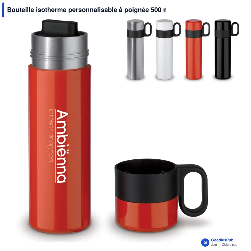 Bouteille isotherme personnalisable à poignée 500 ml avec logo - Thermos Flow - Image 1