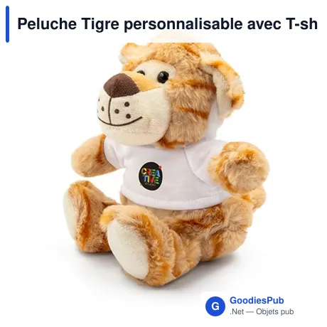 Peluche Tigre personnalisable avec T-shirt pour logo