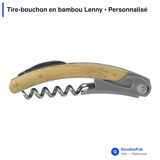 Tire-bouchon en bambou personnalisable avec logo - Lenny - Image 1