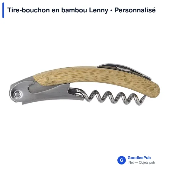 Tire-bouchon en bambou personnalisable avec logo - Lenny - Image 2