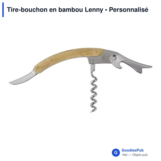 Tire-bouchon en bambou personnalisable avec logo - Lenny - Image 3