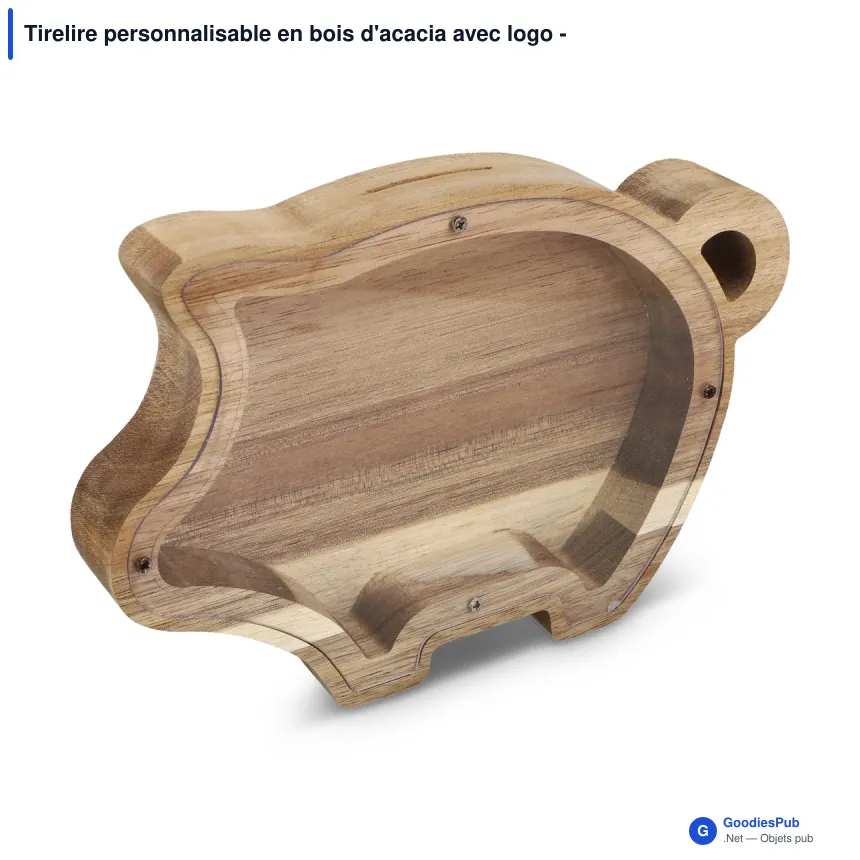 Tirelire personnalisable en bois d'acacia avec logo - PennyVista - Image 2