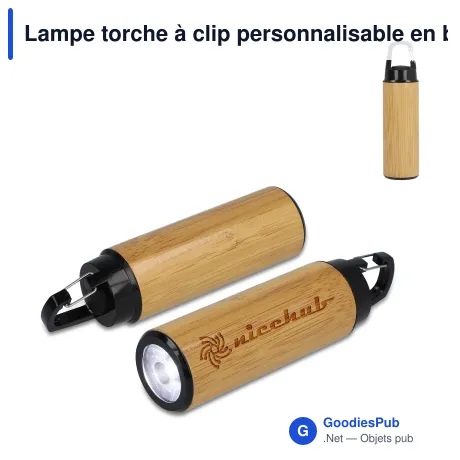Lampe torche à clip personnalisable en bambou avec logo - Clip