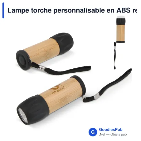 Lampe torche personnalisable en ABS recyclé et bambou avec logo - R-ABS