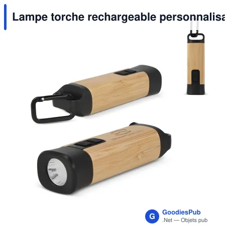 Lampe torche rechargeable personnalisable en ABS recyclé et bambou avec logo - R-ABS