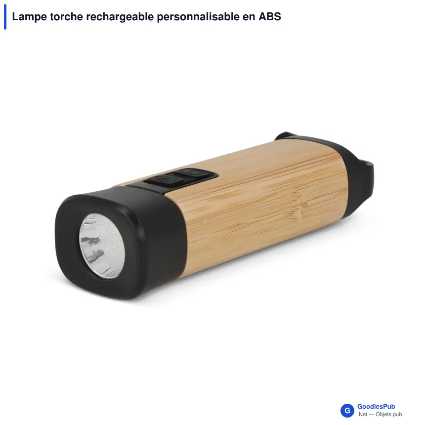 Lampe torche rechargeable personnalisable en ABS recyclé et bambou avec logo - R-ABS - Image 2