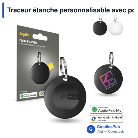 Traceur étanche personnalisable avec porte-clés et logo - Aqiila Tagbird