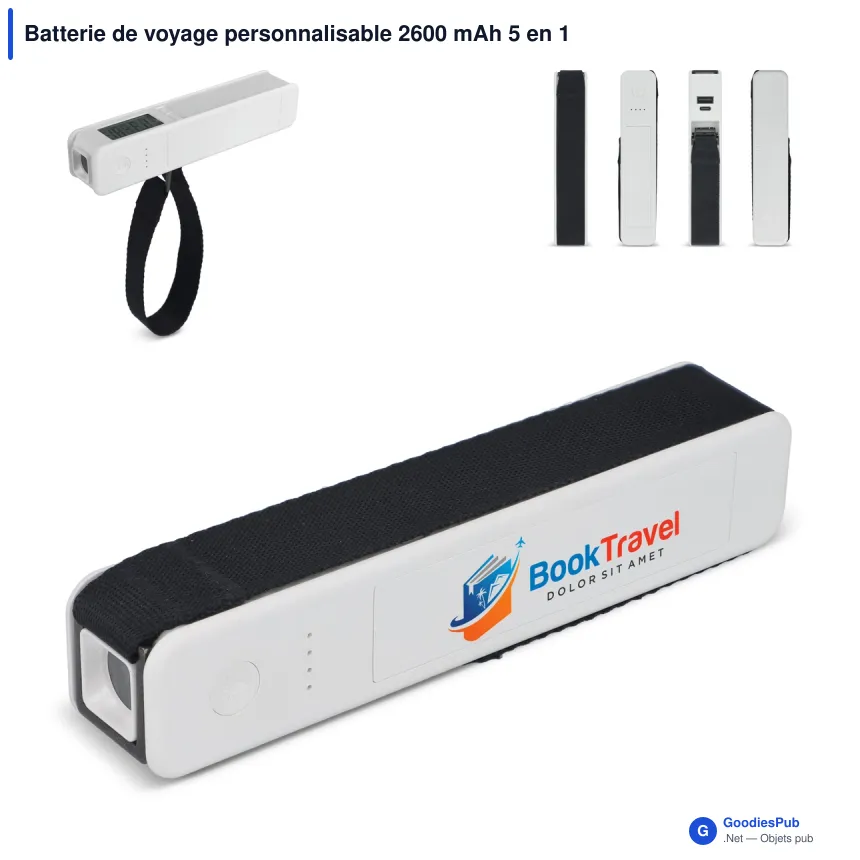 Batterie de voyage personnalisable 2600 mAh 5 en 1 avec logo - Travel - Image 1