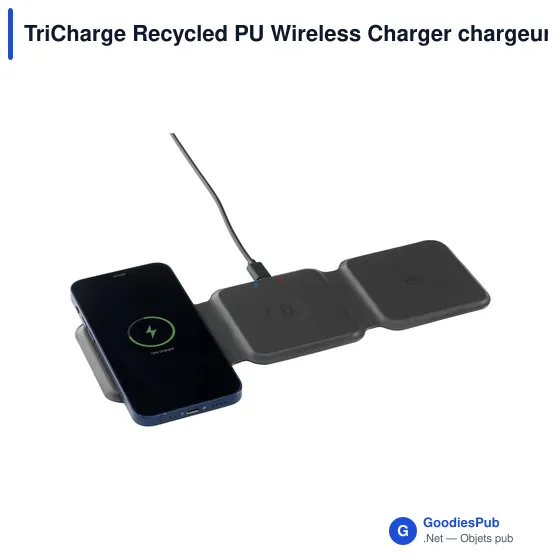 Chargeur sans fil personnalisable TriCharge Recycled PU avec logo - Image 2