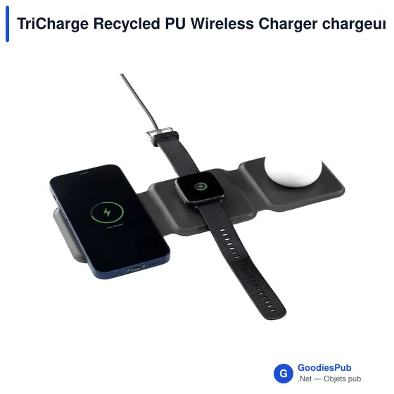 Chargeur sans fil personnalisable TriCharge Recycled PU avec logo - Image 12