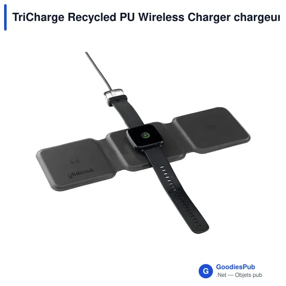 Chargeur sans fil personnalisable TriCharge Recycled PU avec logo - Image 3