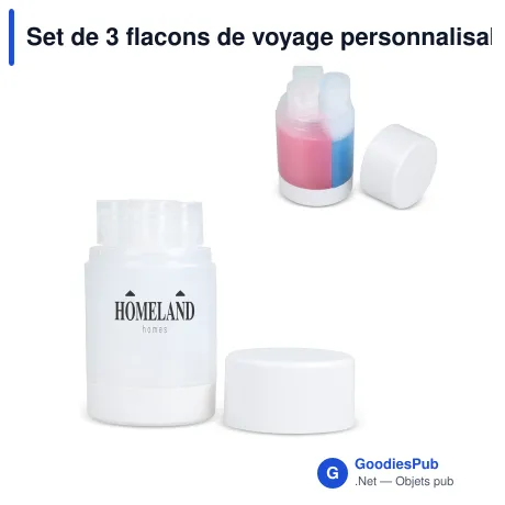 Set de 3 flacons de voyage personnalisable en ABS recyclé avec logo - Trio