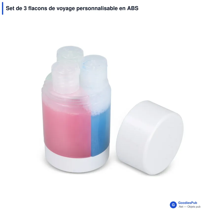 Set de 3 flacons de voyage personnalisable en ABS recyclé avec logo - Trio - Image 2