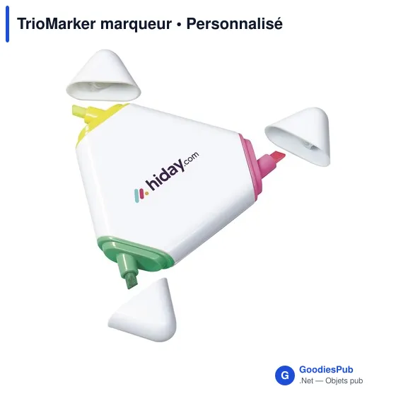 Marqueur personnalisable TrioMarker avec logo - 3 couleurs fluorescentes - Image 1