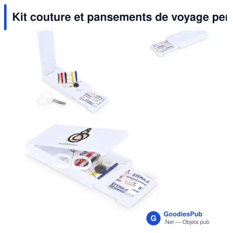 Kit couture et pansements de voyage personnalisable avec logo - Boîte PP