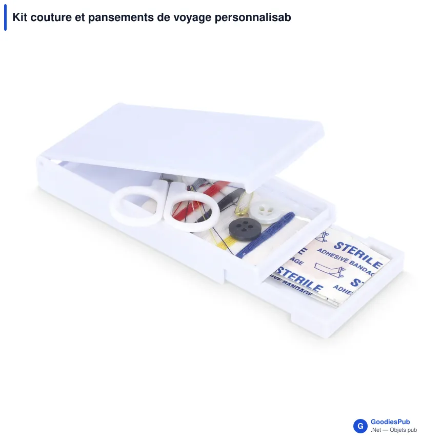 Kit couture et pansements de voyage personnalisable avec logo - Boîte PP - Image 2