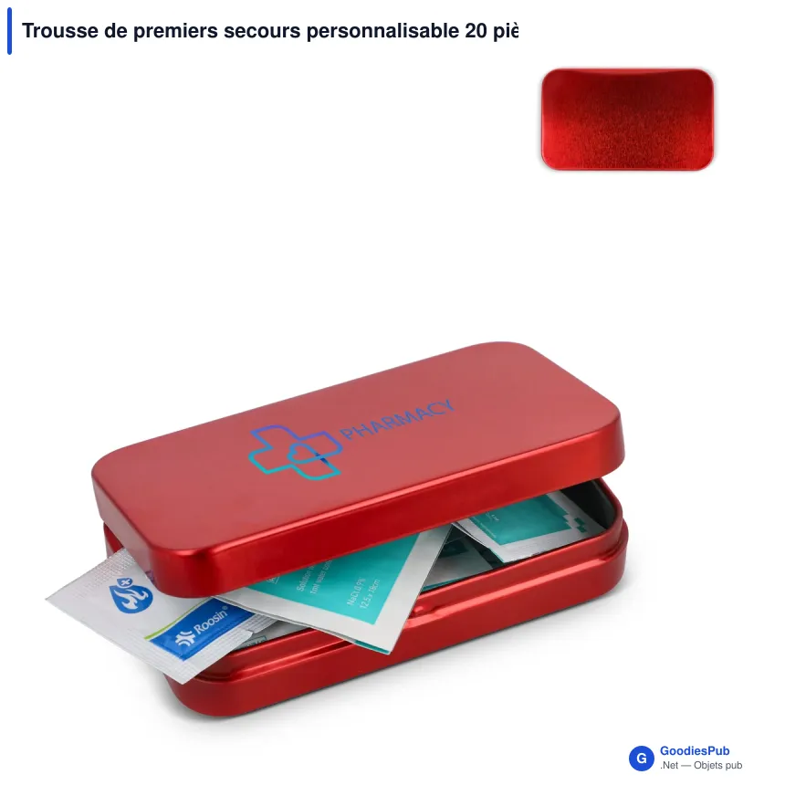 Trousse de premiers secours personnalisable 20 pièces en métal avec logo - Atlas - Image 1