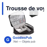 Trousse de voyage personnalisable pour câbles et chargeurs avec logo - Noire - Miniature 1