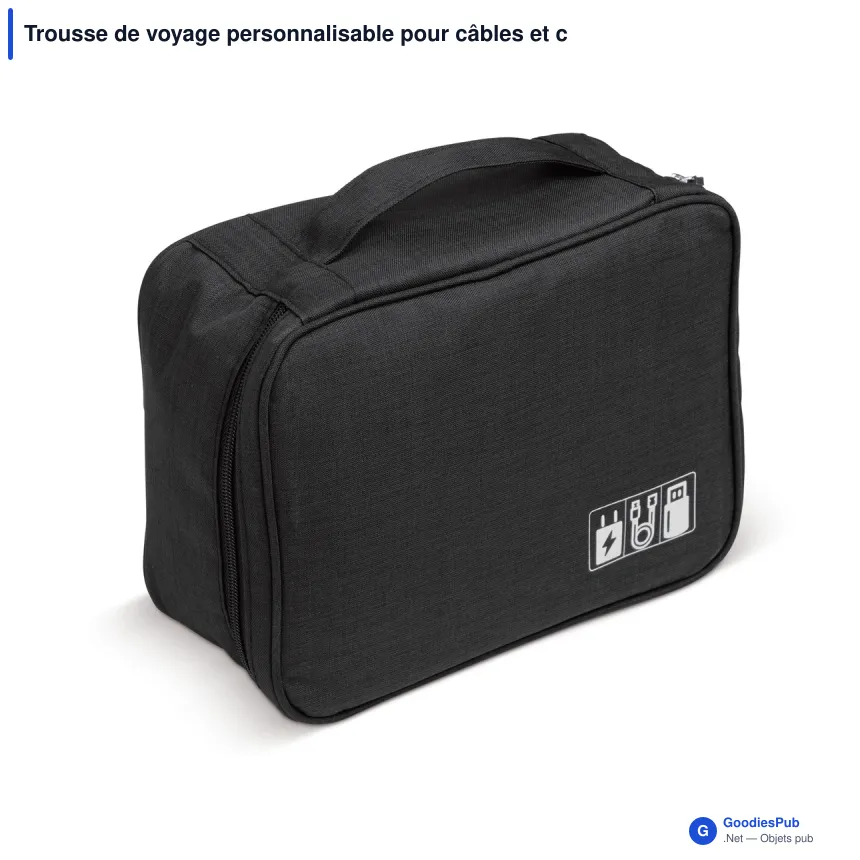 Trousse de voyage personnalisable pour câbles et chargeurs avec logo - Noire - Image 2