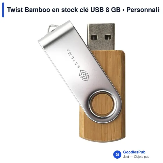 Clé USB personnalisable en bambou avec logo - Twist Bamboo 8 Go - Image 2