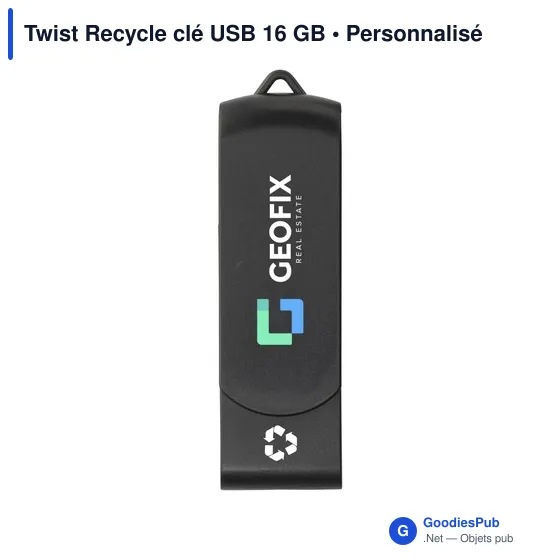 Clé USB personnalisable Twist Recycle 16 Go avec logo - Image 1
