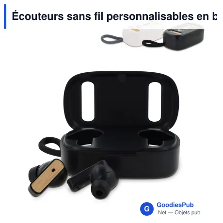 Écouteurs sans fil personnalisables en bambou avec logo - TWS Bamboo
