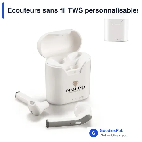 Écouteurs sans fil TWS personnalisables en ABS blanc avec logo - Galaxy