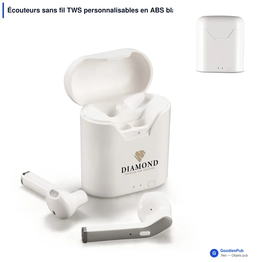 Écouteurs sans fil TWS personnalisables en ABS blanc avec logo - Galaxy - Image 1