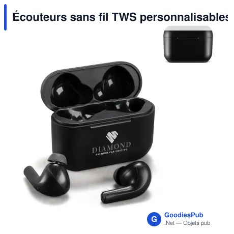 Écouteurs sans fil TWS personnalisables noirs avec logo - Sport