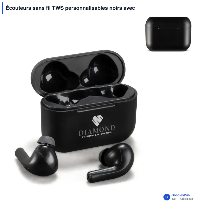 Écouteurs sans fil TWS personnalisables noirs avec logo - Sport - Image 1